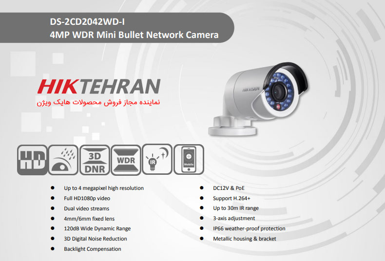 دوربین مداربسته بولت هایک ویژن مدل DS-2CD2042WD-I