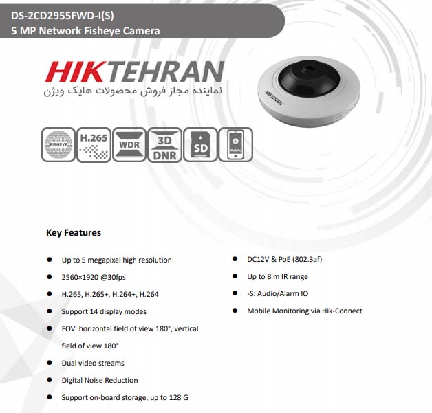 دوربین مداربسته فیش آی هایک ویژن مدل DS-2CD2955FWD-IS