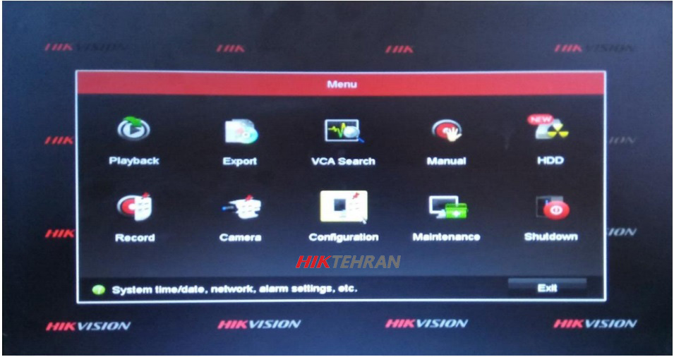 منو دستگاه هایک ویژنConfiguration