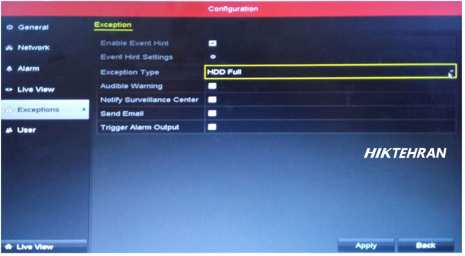 Exception Type دستگاه هایک ویژن